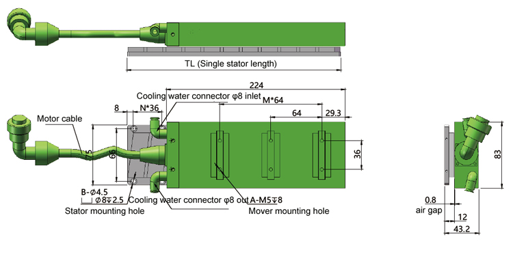 linear motor with water cooling